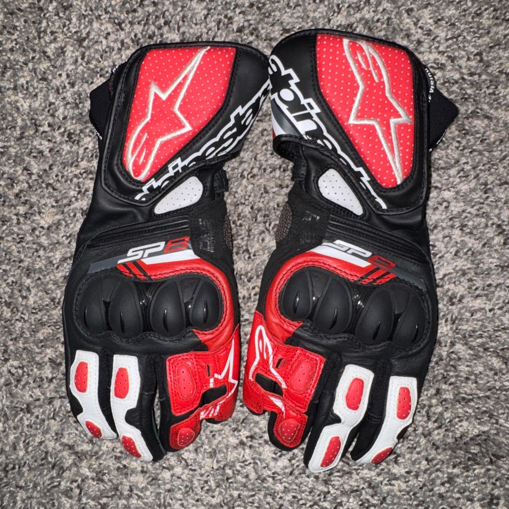Alpinestars SP-8 V3 Leather Motorcycle Gloves Black Red White Size Large L
